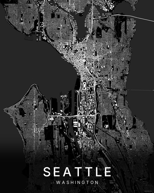 Seattle map print, Dark colorway