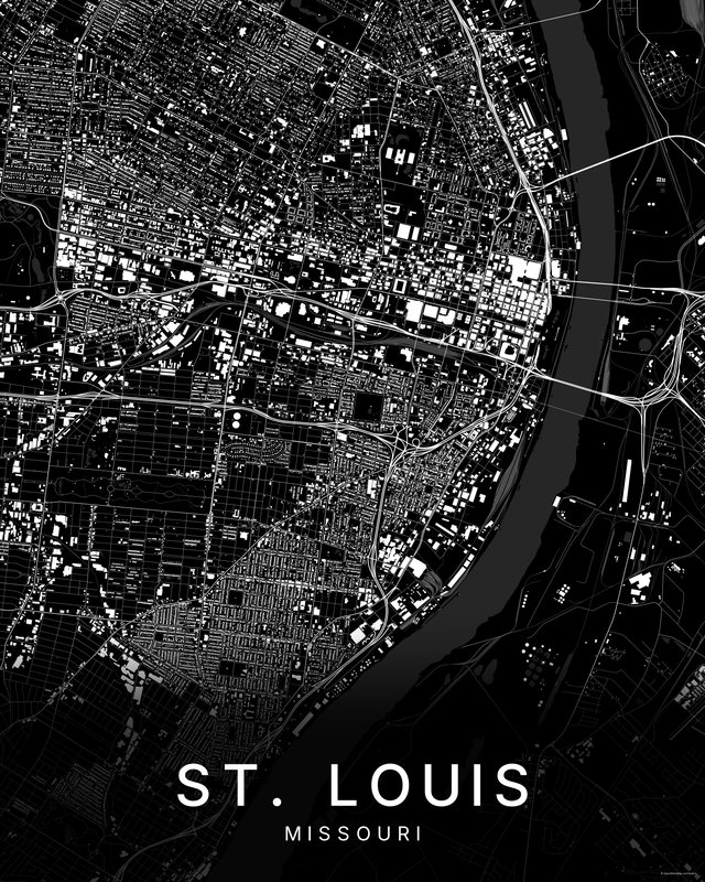 St. Louis map print, Dark colorway