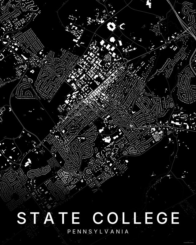 State College map print, Dark colorway
