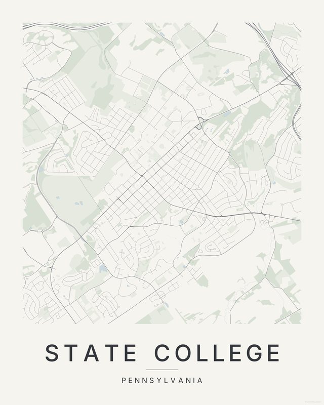 State College map print, Paper colorway