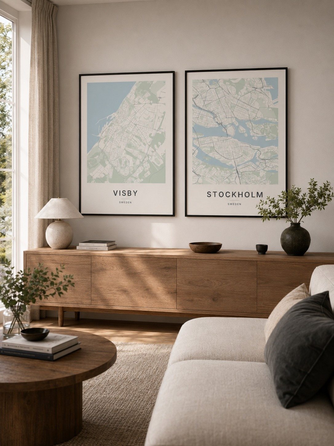 Stockholm map print framed on a wall