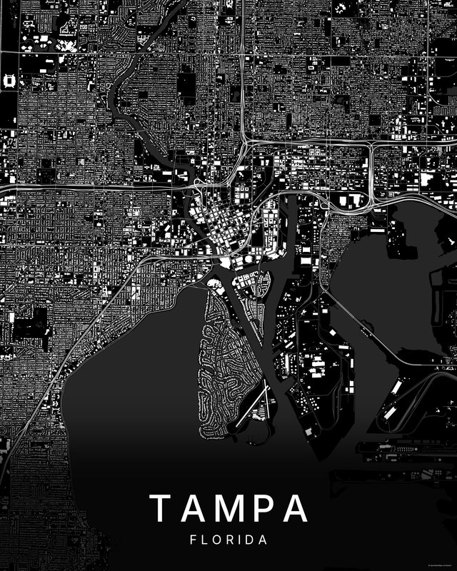 Tampa map print, Dark colorway