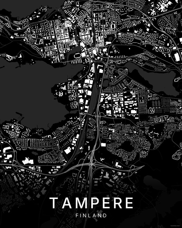 Tampere map print, Dark colorway