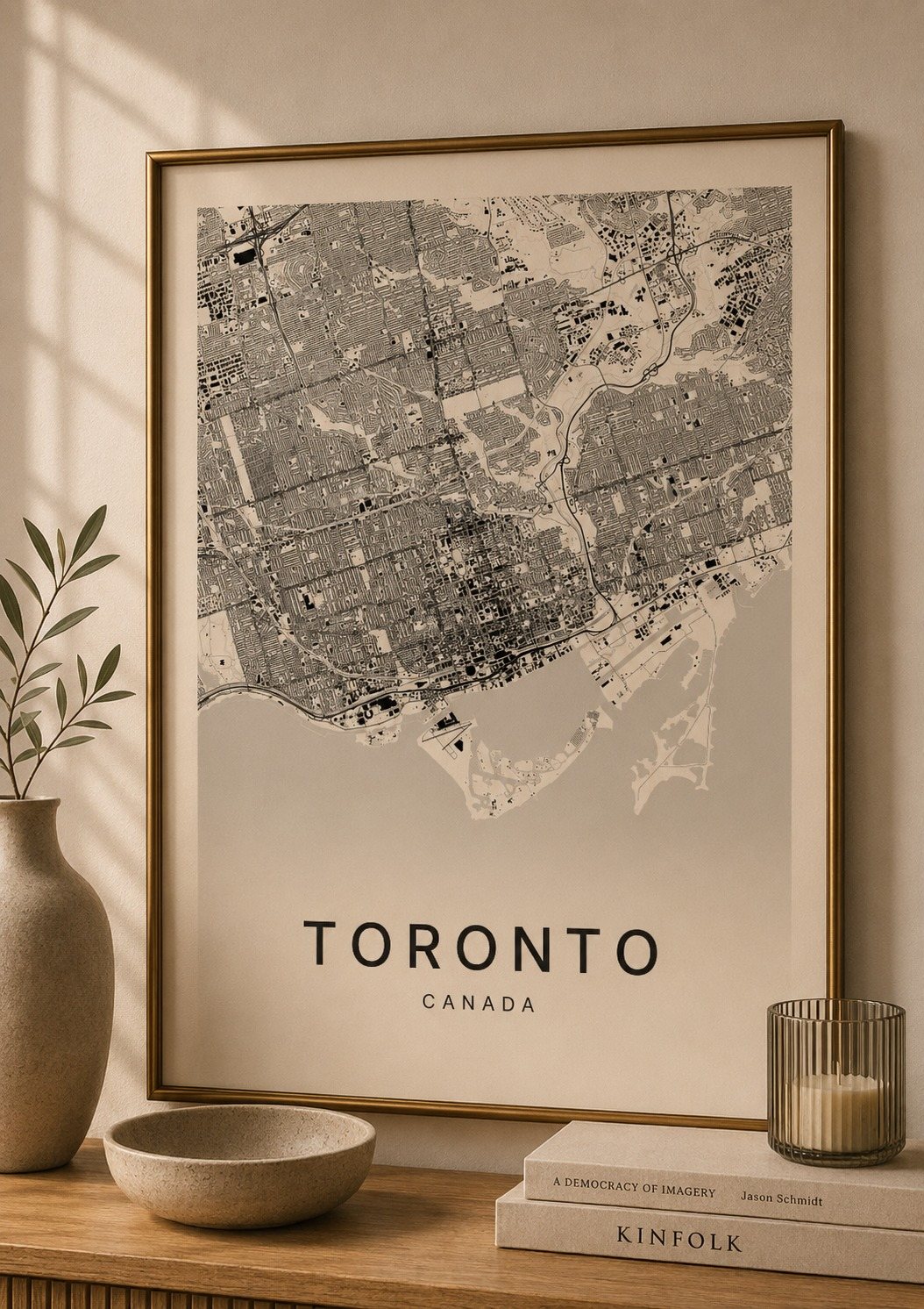 Toronto map print framed on a wall
