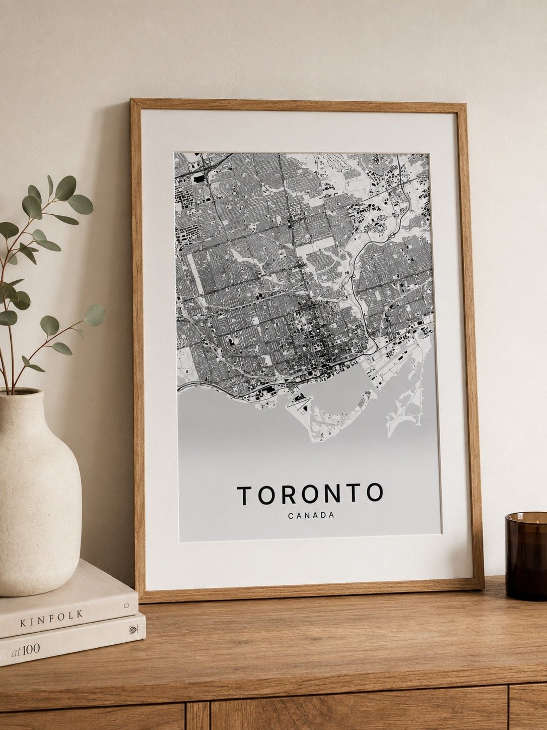 Toronto map print framed on a wall