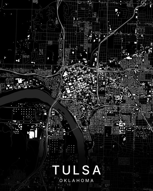 Tulsa map print, Dark colorway