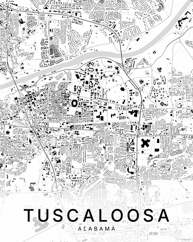 Tuscaloosa map print, Bright colorway