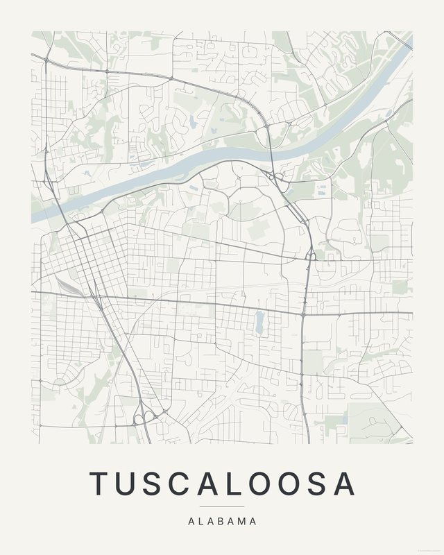 Tuscaloosa map print, Paper colorway