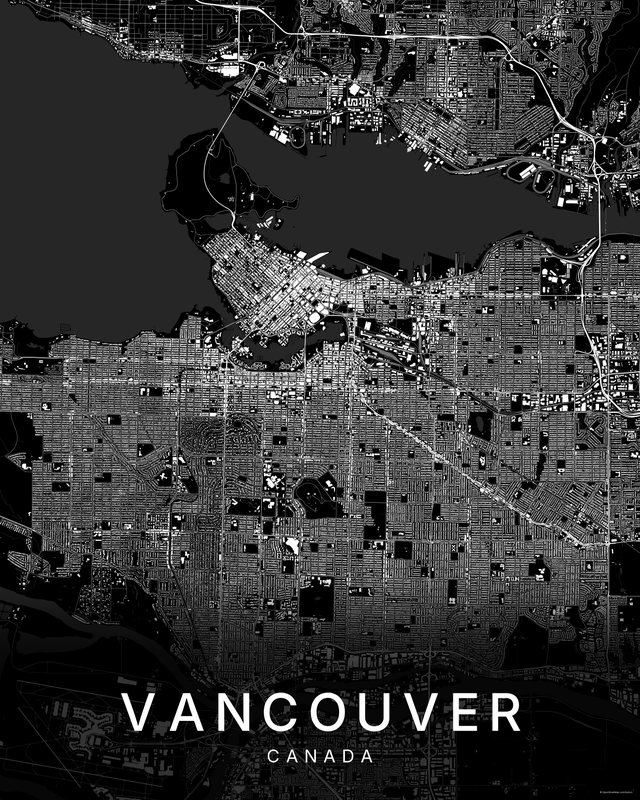 Vancouver map print, Dark colorway