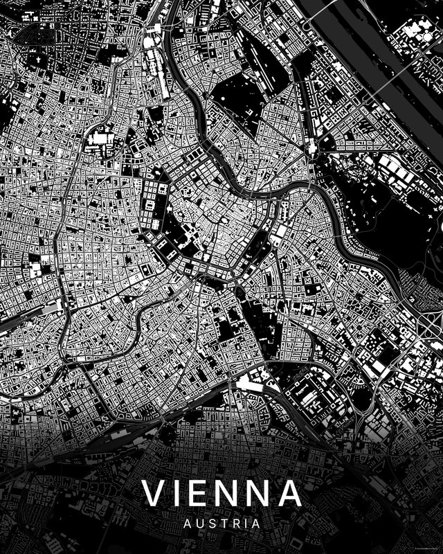 Vienna map print, Dark colorway
