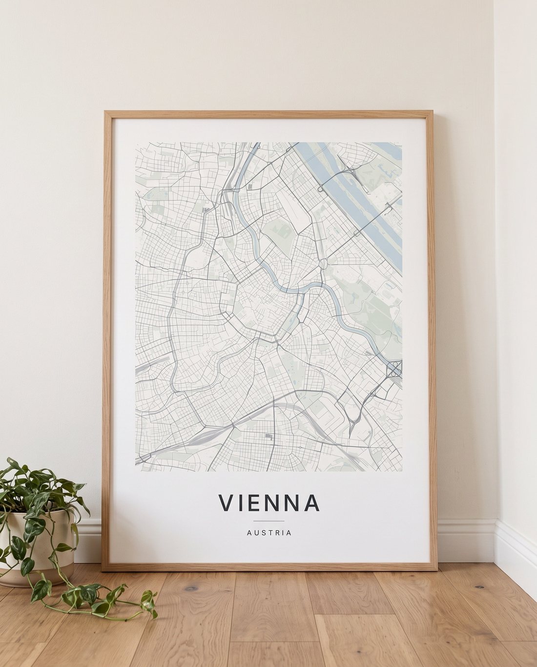 Vienna map print framed on a wall