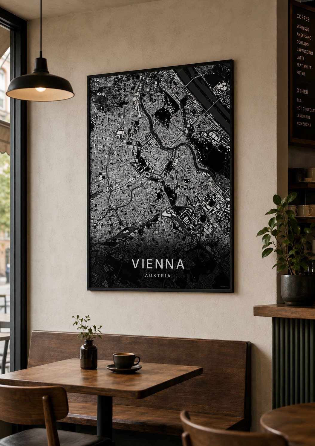 Vienna map print framed on a wall
