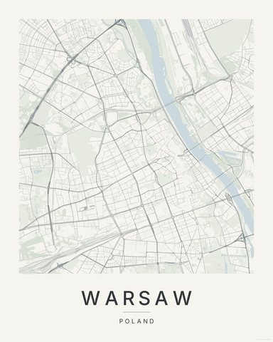 Warsaw map print, Paper colorway