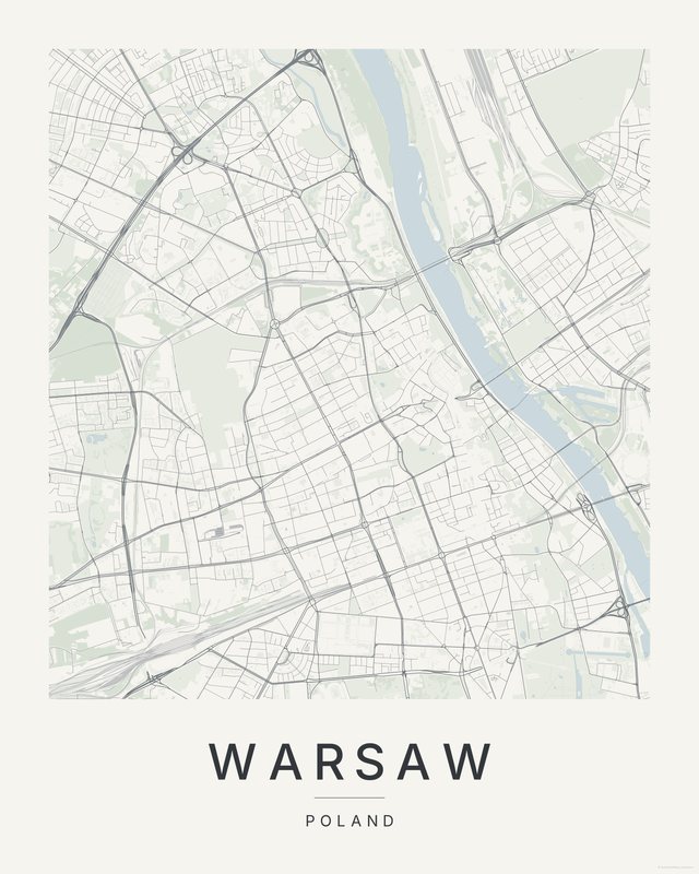 Warsaw map print, Paper colorway